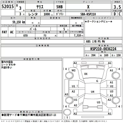 Toyota YARIS  с аукциона в Японии