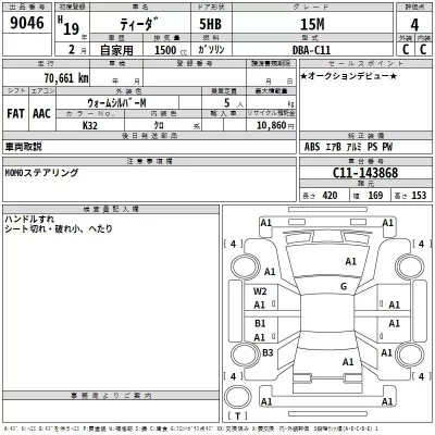 Nissan TIIDA  с аукциона в Японии