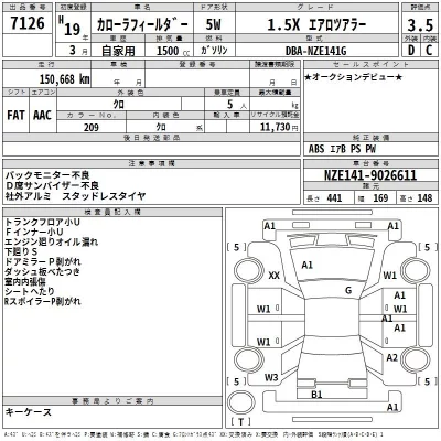 Toyota COROLLA FIELDER  с аукциона в Японии
