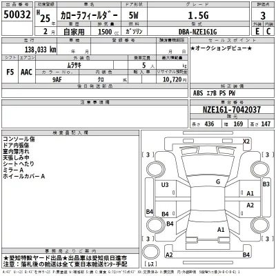 Toyota COROLLA FIELDER  с аукциона в Японии