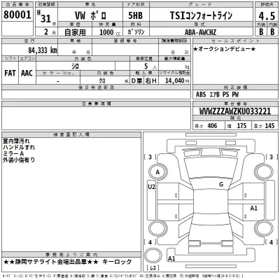Volkswagen POLO  с аукциона в Японии