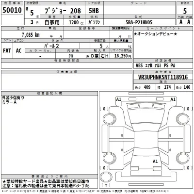 Peugeot 208  с аукциона в Японии