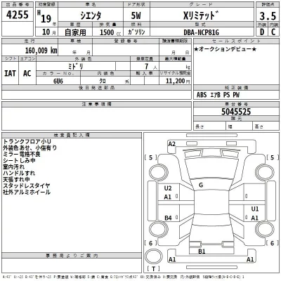 Toyota SIENTA  с аукциона в Японии