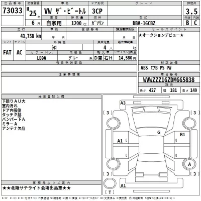 Volkswagen THE BEETLE  с аукциона в Японии
