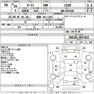 Toyota AURIS  с аукциона в Японии