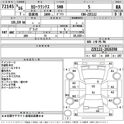 Toyota COROLLA RUNX  с аукциона в Японии