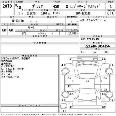 Toyota PREMIO  с аукциона в Японии