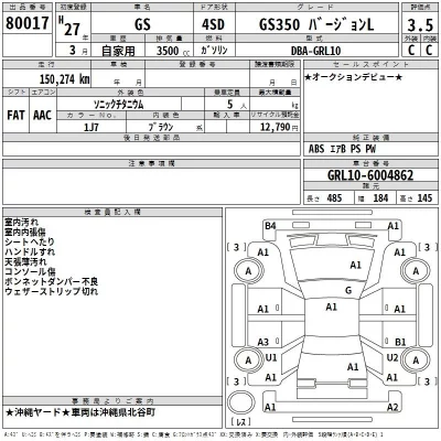 Lexus GS  с аукциона в Японии