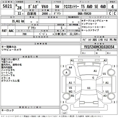 Volvo V60  с аукциона в Японии