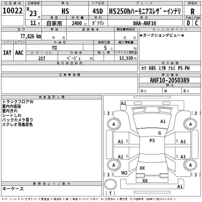 Lexus HS  с аукциона в Японии