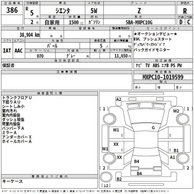 Toyota SIENTA  с аукциона в Японии