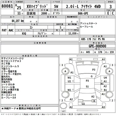 Subaru XV  с аукциона в Японии