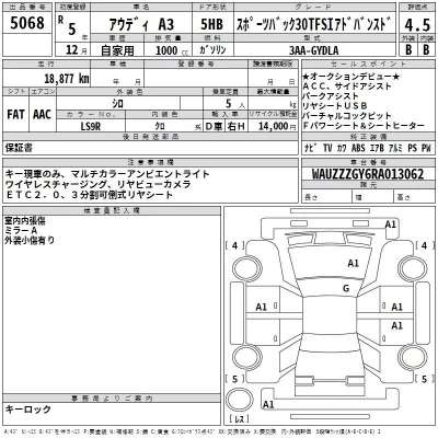 Audi A3  с аукциона в Японии