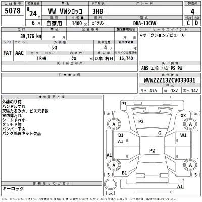 Volkswagen SCIROCCO  с аукциона в Японии
