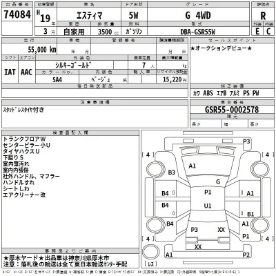 Toyota ESTIMA  с аукциона в Японии
