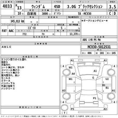 Toyota WINDOM  с аукциона в Японии