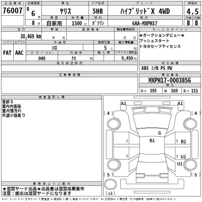 Toyota YARIS  с аукциона в Японии
