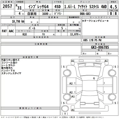 Subaru IMPREZA G4  с аукциона в Японии