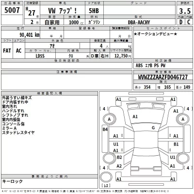 Volkswagen UP  с аукциона в Японии