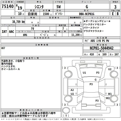 Toyota SIENTA  с аукциона в Японии