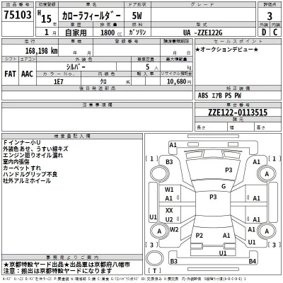 Toyota COROLLA FIELDER  с аукциона в Японии