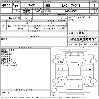 Volkswagen UP  с аукциона в Японии