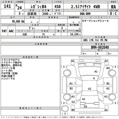 Subaru LEGACY B4  с аукциона в Японии