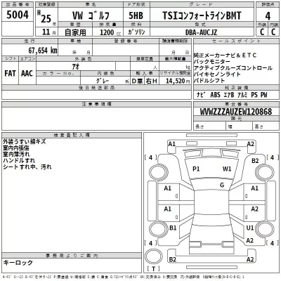 Volkswagen GOLF  с аукциона в Японии
