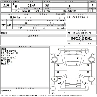 Toyota SIENTA  с аукциона в Японии