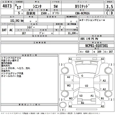 Toyota SIENTA  с аукциона в Японии