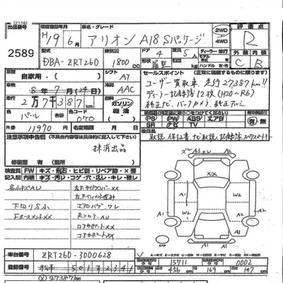 Toyota ALLION  с аукциона в Японии