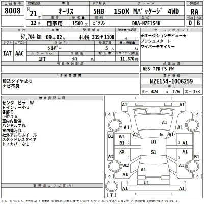 Toyota AURIS  с аукциона в Японии