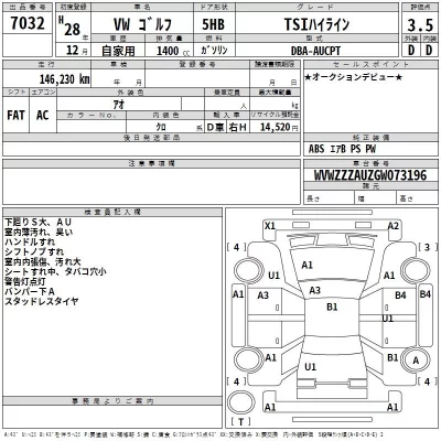 Volkswagen GOLF  с аукциона в Японии