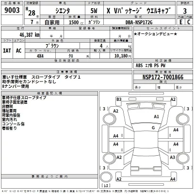 Toyota SIENTA  с аукциона в Японии