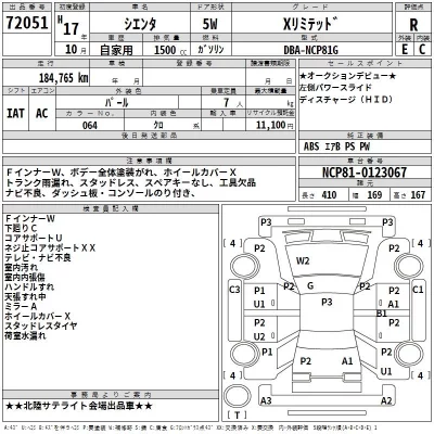 Toyota SIENTA  с аукциона в Японии