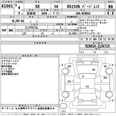 Lexus UX  с аукциона в Японии