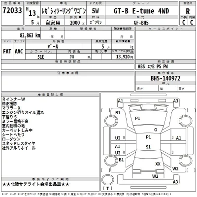 Subaru LEGACY  с аукциона в Японии
