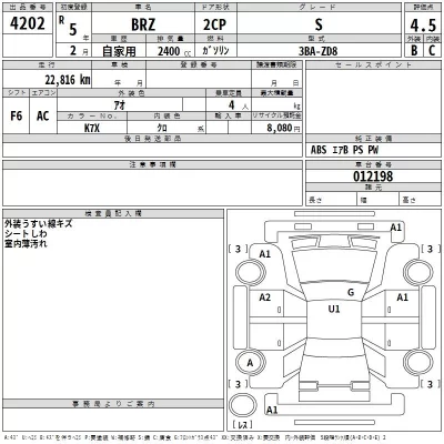 Subaru BRZ  с аукциона в Японии