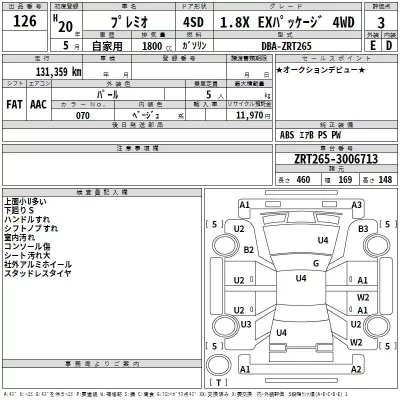 Toyota PREMIO  с аукциона в Японии