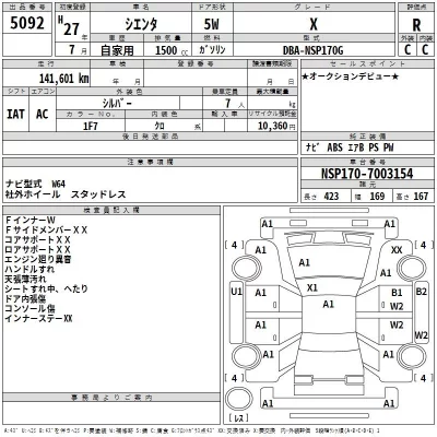 Toyota SIENTA  с аукциона в Японии