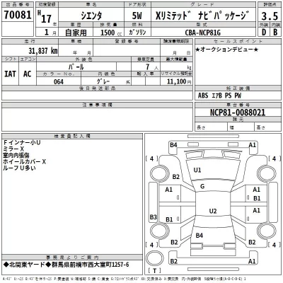 Toyota SIENTA  с аукциона в Японии