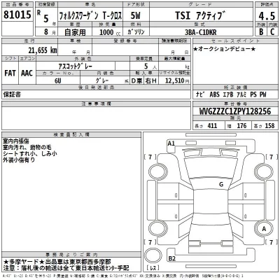 Volkswagen T-CROSS  с аукциона в Японии