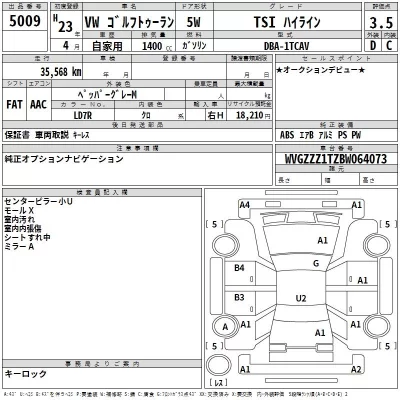 Volkswagen GOLF TOURAN  с аукциона в Японии