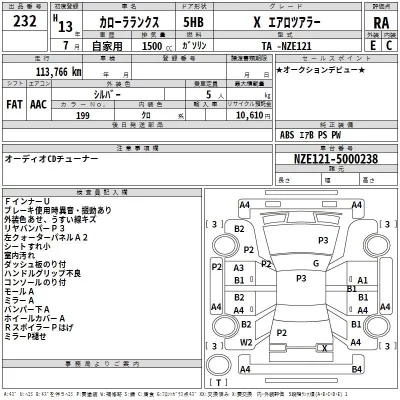 Toyota COROLLA RUNX  с аукциона в Японии