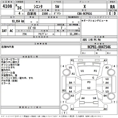 Toyota SIENTA  с аукциона в Японии