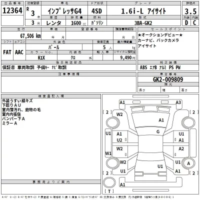 Subaru IMPREZA G4  с аукциона в Японии