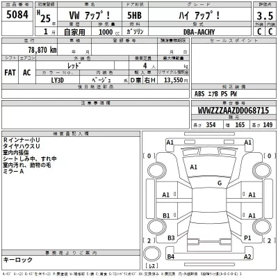 Volkswagen UP  с аукциона в Японии