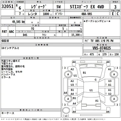 Subaru LEVORG  с аукциона в Японии