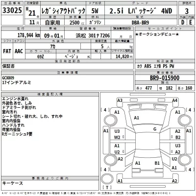 Subaru LEGACY OUTBACK  с аукциона в Японии