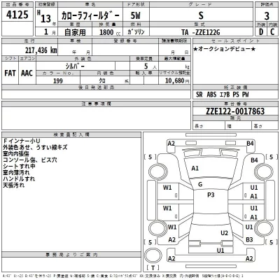 Toyota COROLLA FIELDER  с аукциона в Японии
